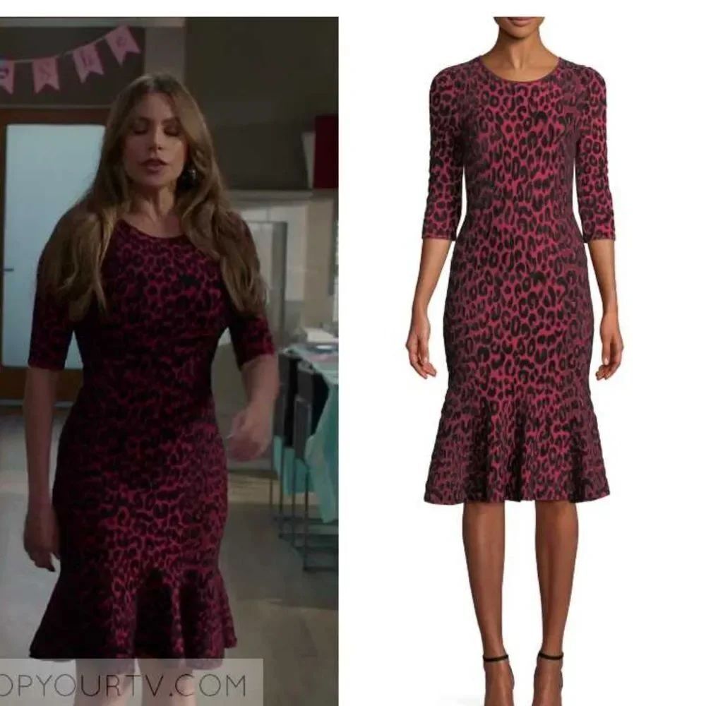 MILLY Cheetah Brocade Dress Textured Mermaid Flounce Glam - Picture 2 of 7